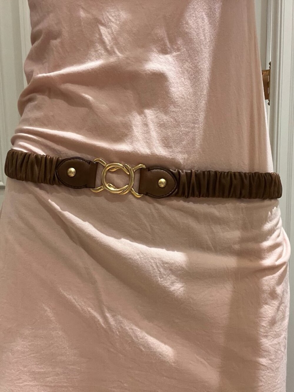 Authentic Miu Miu Vintage Brown Matelassé Leather Stretchable Belt — Size 34